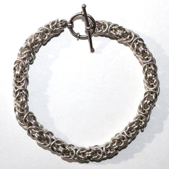 Jewelry - Sterling Silver Heavy Byzantine Chain Bracelet Toggle Clasp 44 Grams
